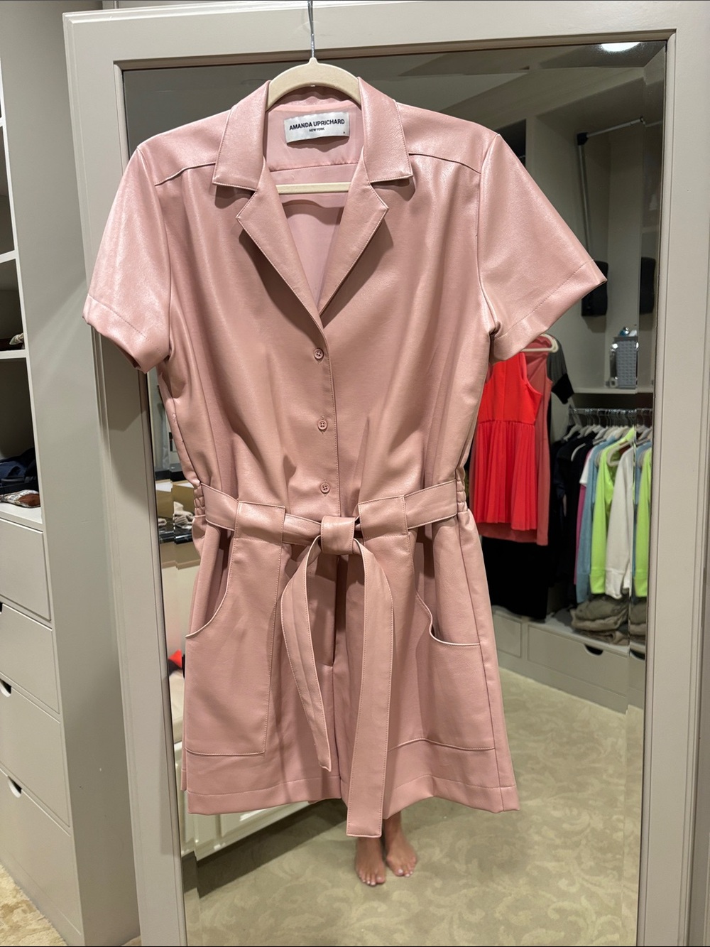 Amanda Uprichard Dusty Rose Short Sleeve Belted jumpsuit